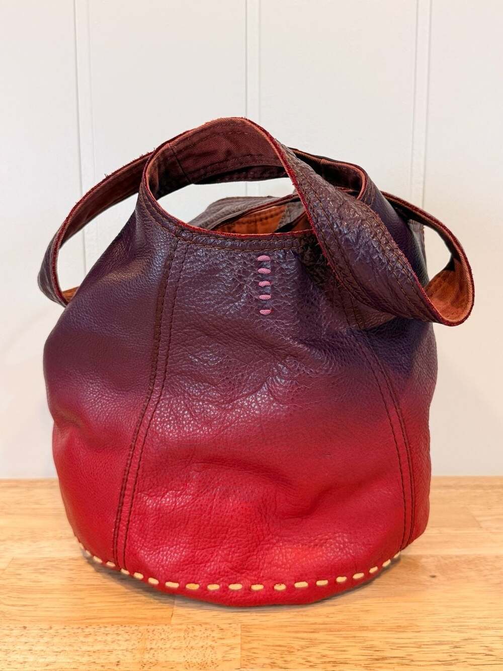 Lucky Brand Burgundy Ombre Leather Hobo Shoulder Bag